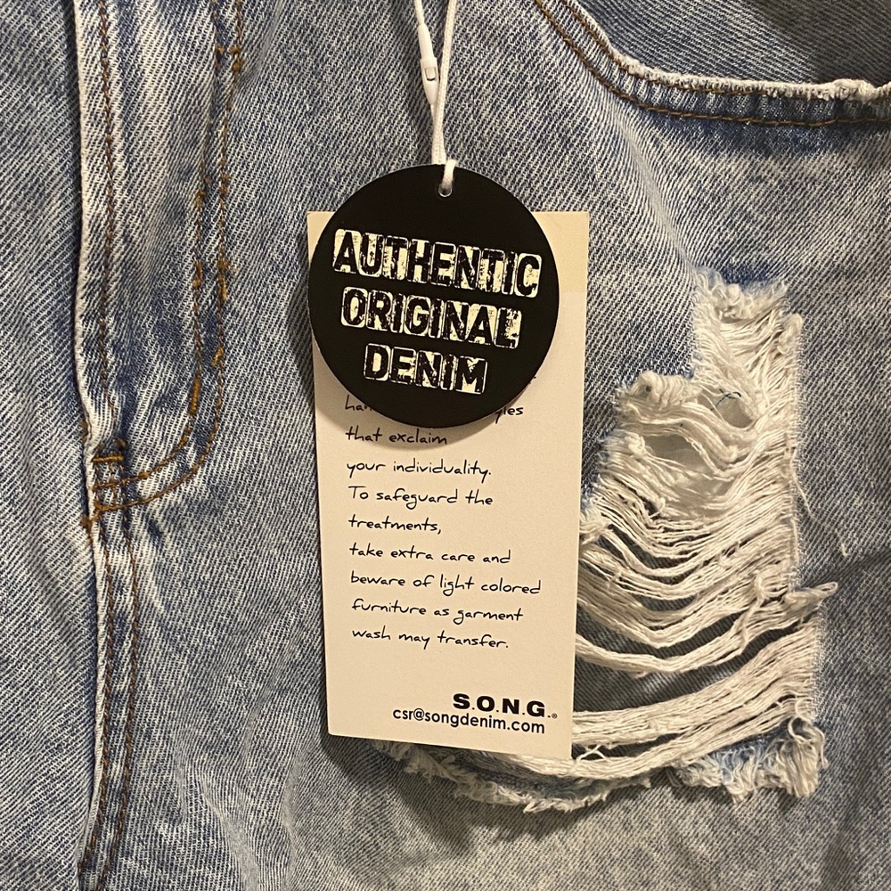SONG Women's Ripped Light Blue Denim Shorts - Picture 2 of 4